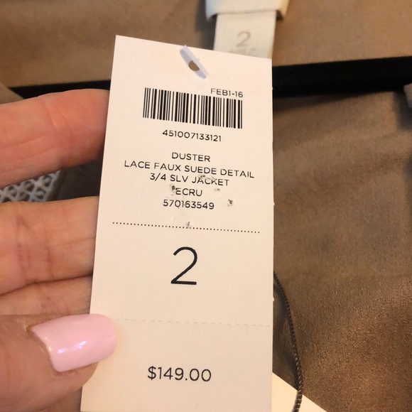 NWT Chico’s Duster Lace Faux Suede Detail 3/4 Sleeve Jacket SZ 2 - Picture 7 of 8